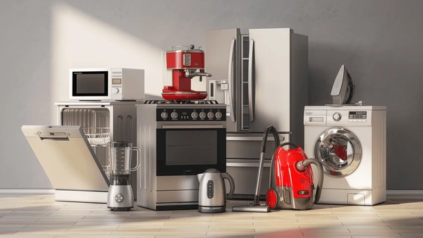 A wide range of home appliances sold at Mariel Store including refrigerators, washing machines, and kitchen items